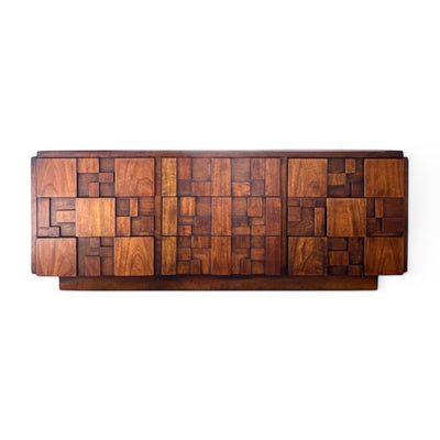 Lane Staccato Vintage Mid Century Modern Brutalist Lowboy 9 Drawer ... — front view