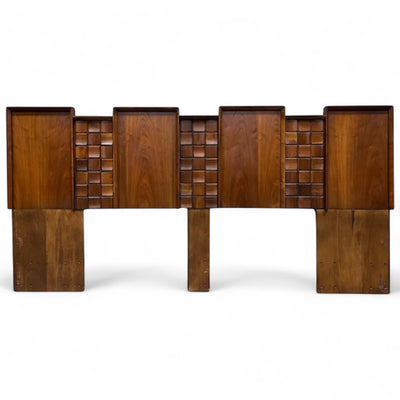 Canadian Brutalist Vintage Mid Century Modern King Size Headboard c... — walnut construction, front view