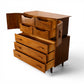 Young Manufacturing sculptural highboy dresser angled view with upper and lower drawers open