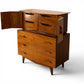 Young Manufacturing sculptural highboy dresser open cabinet angled view in walnut