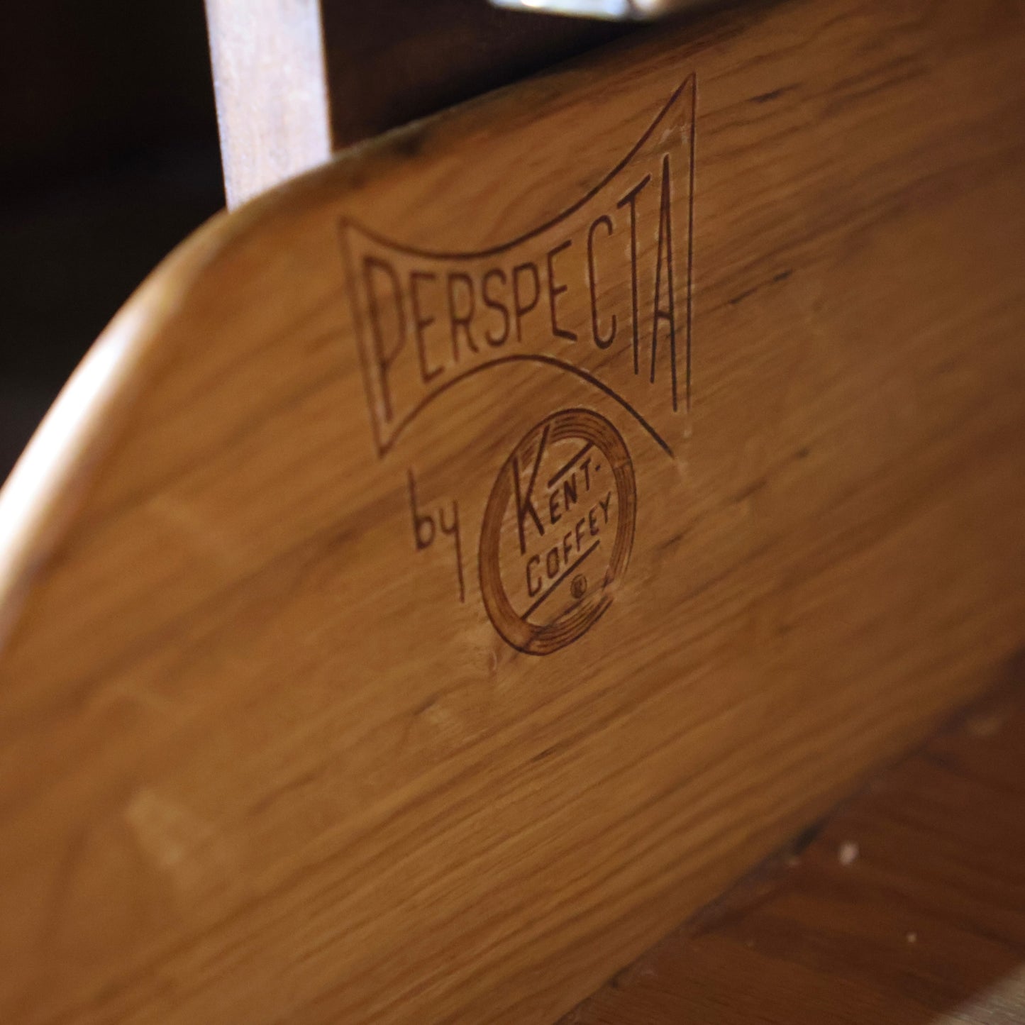 Perspecta by Kent Coffey pencil script maker's mark on highboy dresser case