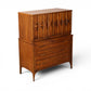Kent Coffey Perspecta gentlemen's highboy dresser three quarter view in walnut