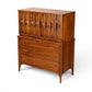 Kent Coffey Perspecta walnut highboy dresser opposite angle view showing case grain and legs