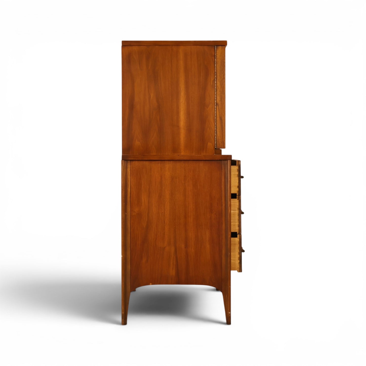 Kent Coffey Perspecta highboy dresser side profile with drawers open showing case depth