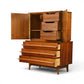 Young Manufacturing concave highboy dresser with upper drawers and lower drawers extended