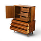 Young Manufacturing highboy dresser open cabinet with shelf and drawer bank angled view