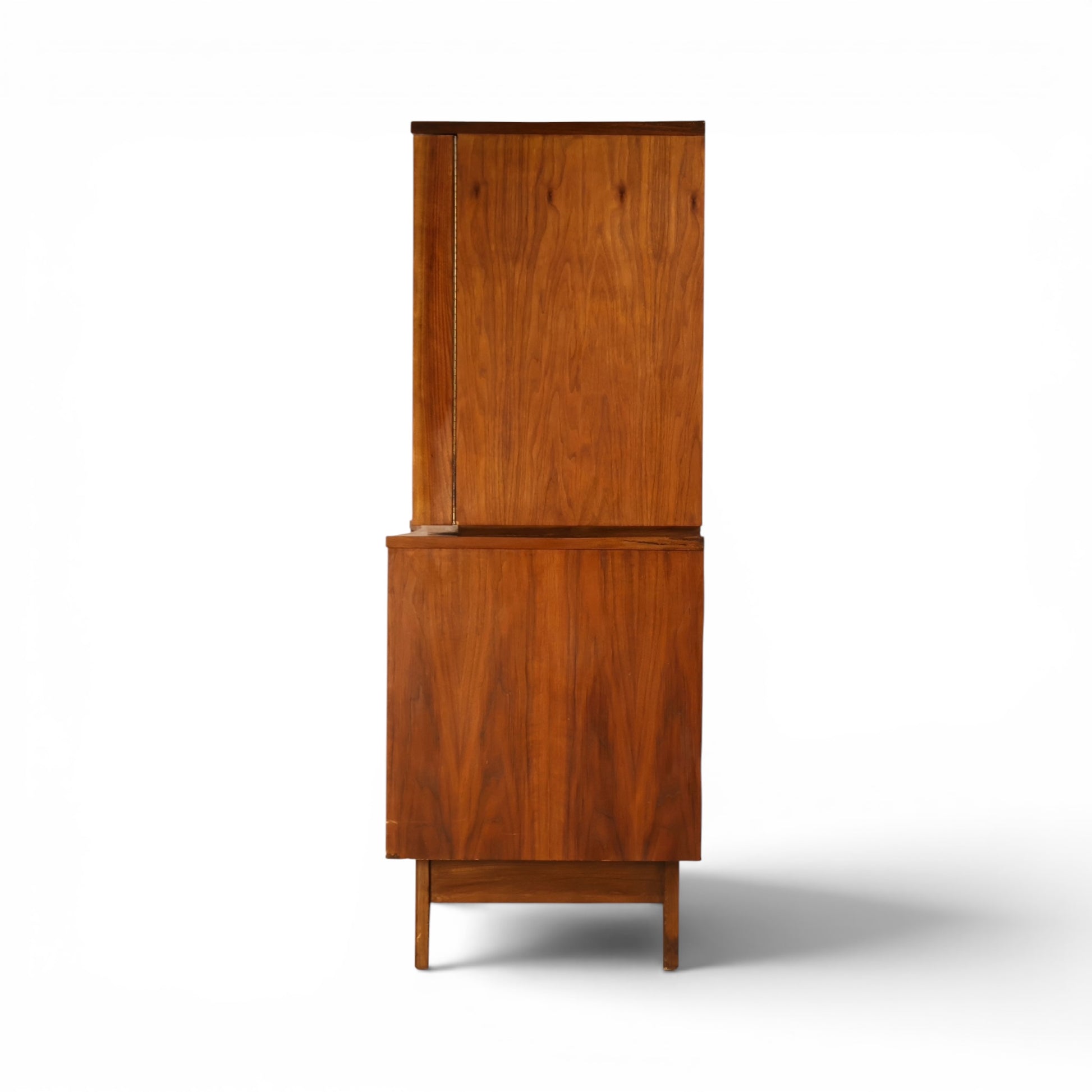 Young Manufacturing concave highboy dresser side profile view in walnut