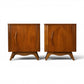 Young Manufacturing sculptural walnut pair of nightstands front view with carved vertical door pulls