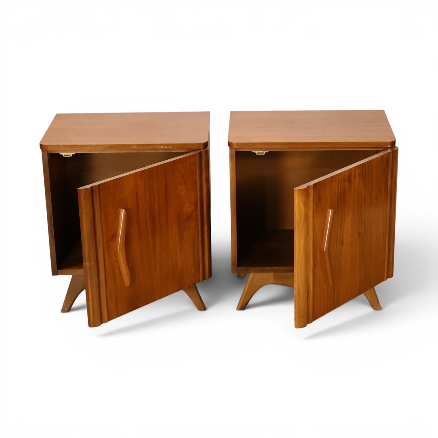 Young Manufacturing nightstands angled view with doors open showing interior storage