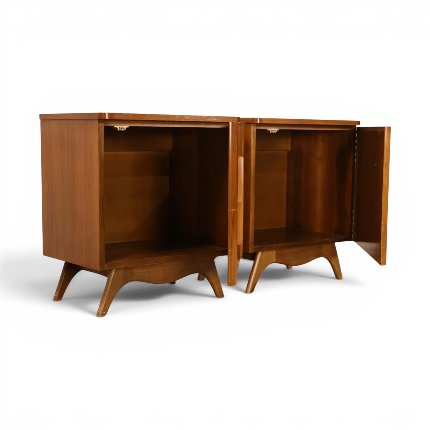 Young Manufacturing nightstands angled open view showing sculpted bases