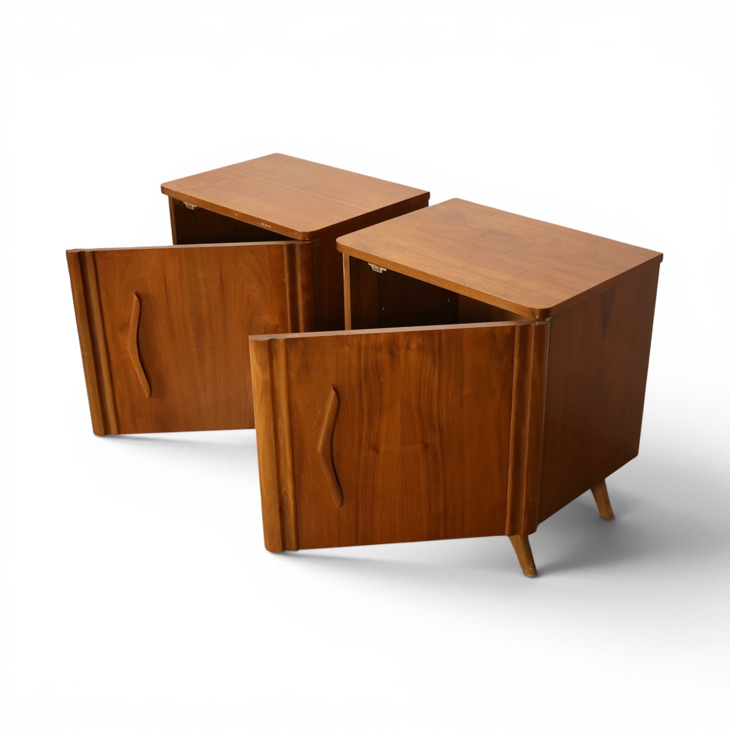 Young Manufacturing nightstands rear angle view with doors open showing case construction