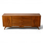 Young Manufacturing lowboy dresser straight on view showing bowed front and sculpted stretcher base