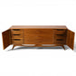 Young Manufacturing lowboy dresser with doors open showing side drawer banks and center drawers