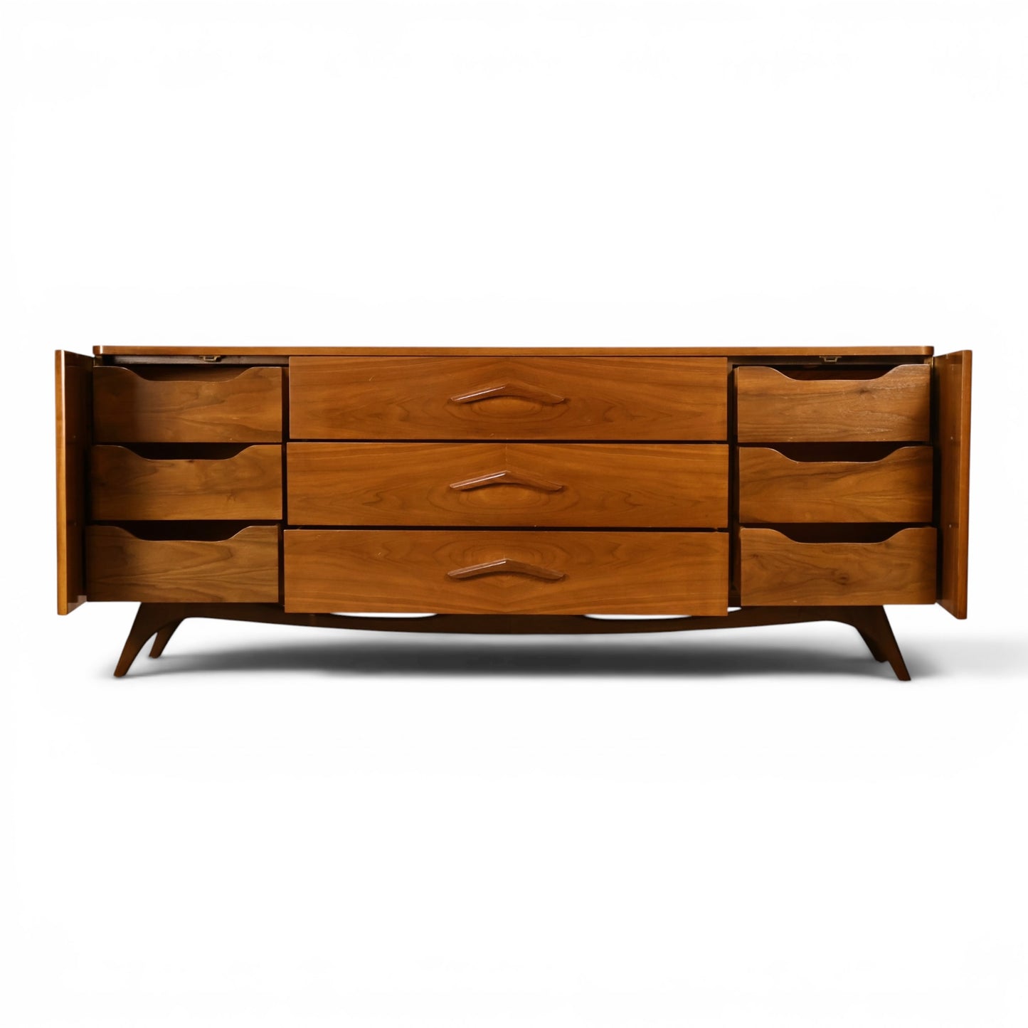 Young Manufacturing nine drawer lowboy dresser with all storage open