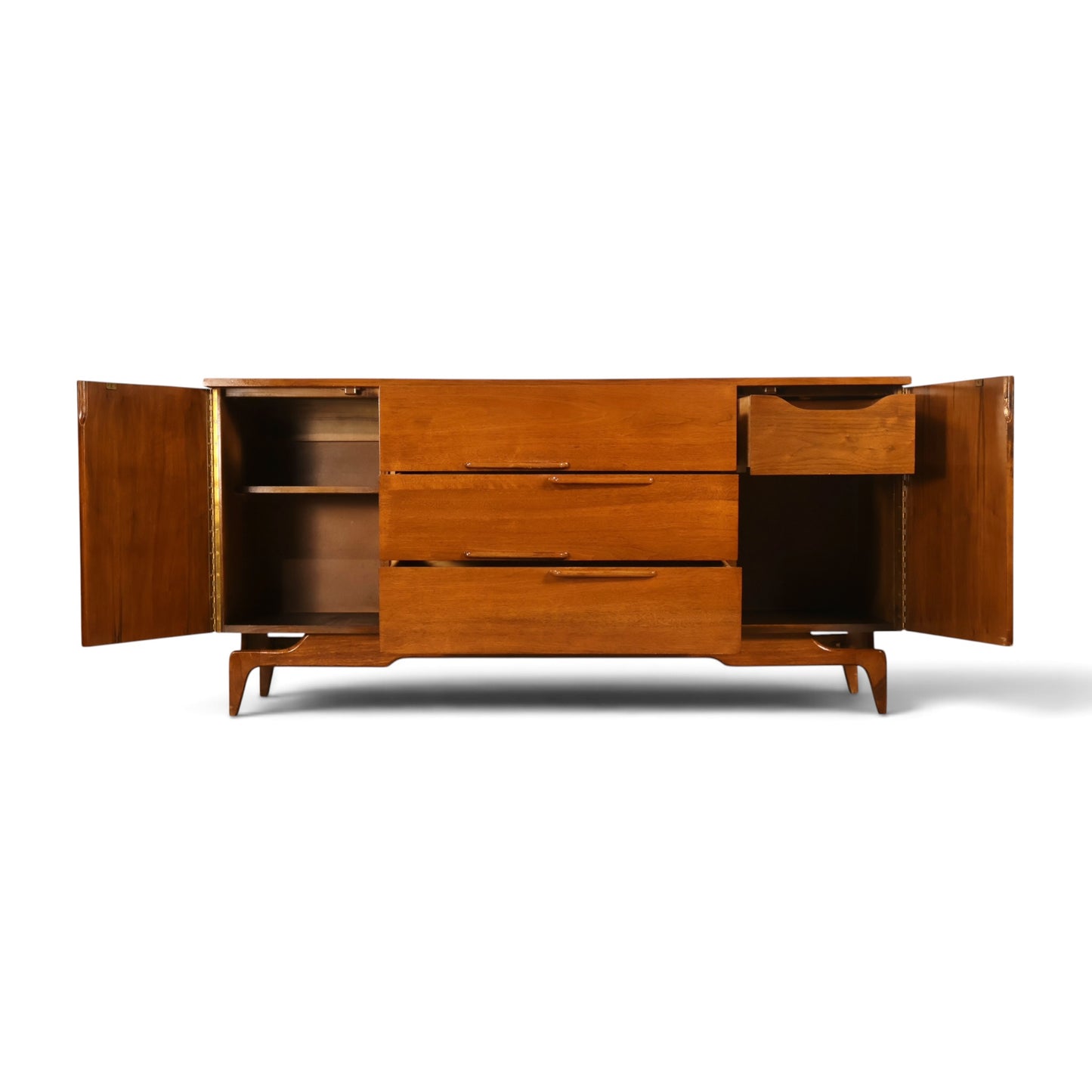 Young Manufacturing Contour credenza with drawers and cabinet doors open