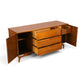 Young Manufacturing Contour credenza angled view with open drawers and cabinets