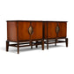 pair of Helen Hobey Baker walnut nightstands three-quarter view