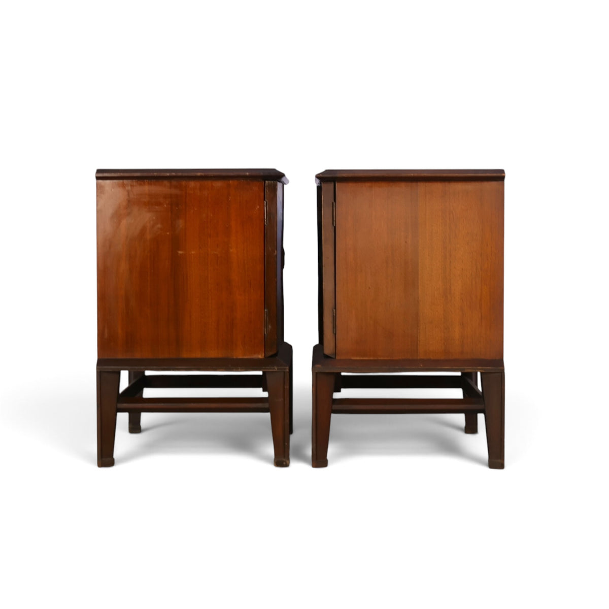 pair of Helen Hobey Baker walnut nightstands back view