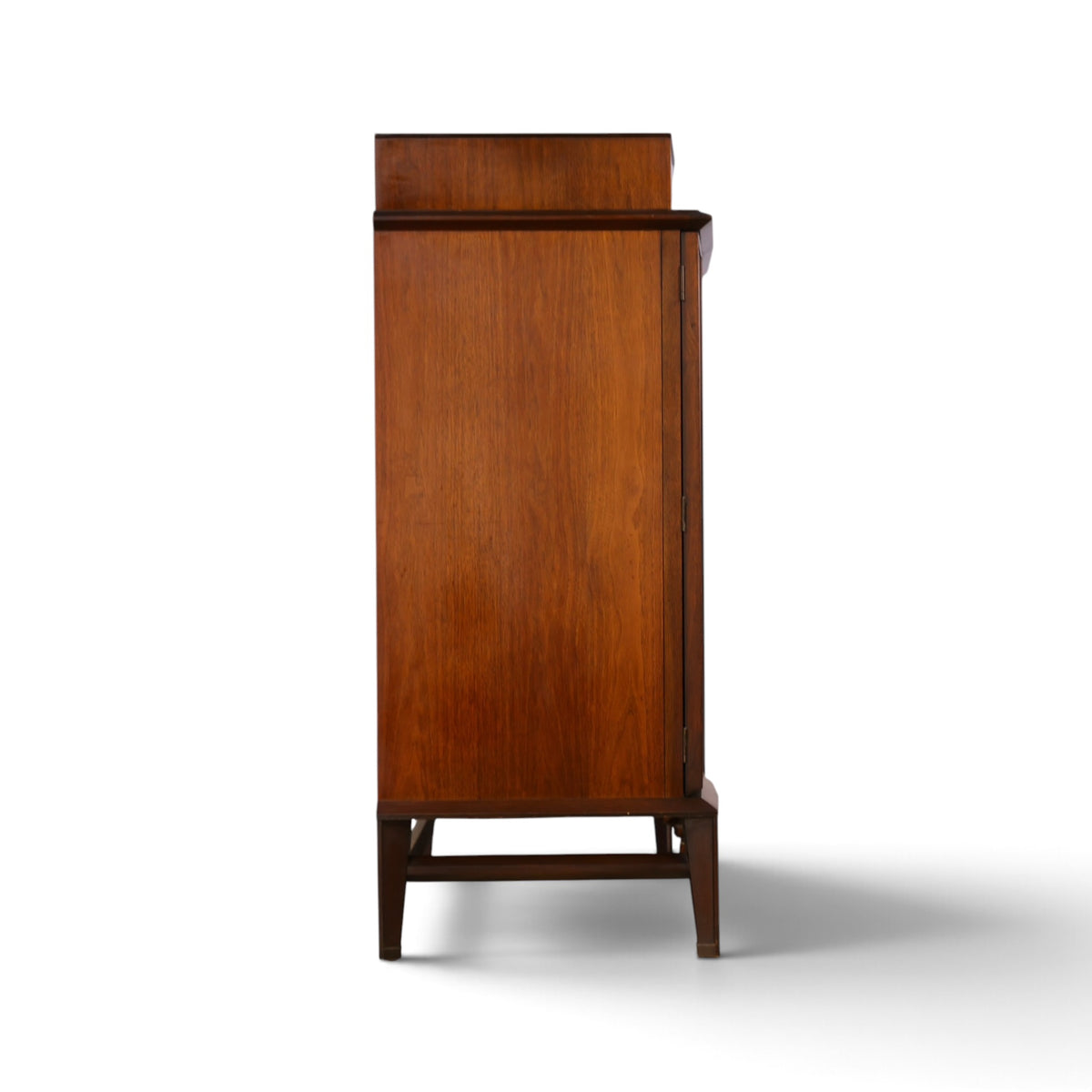 Helen Hobey Baker burl and walnut highboy dresser side profile