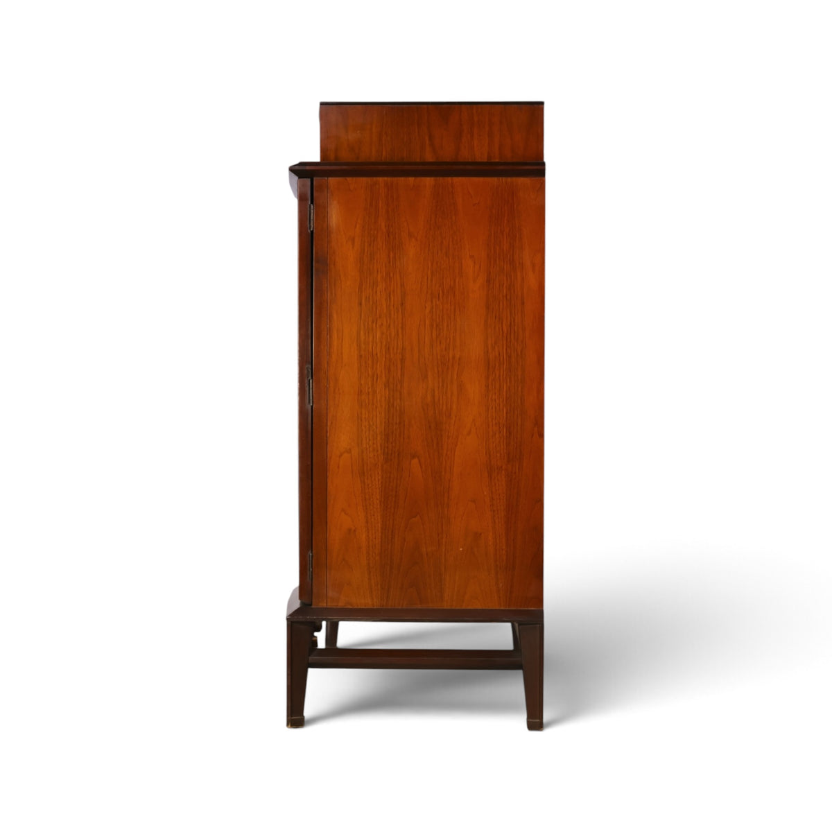 Helen Hobey Baker burl and walnut highboy dresser side profile