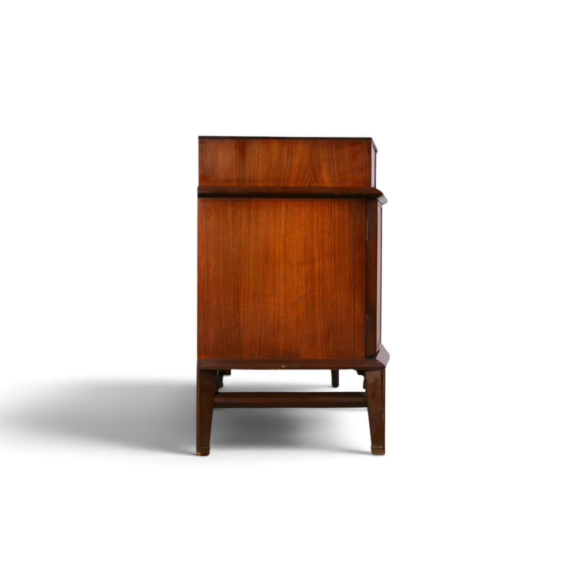Helen Hobey Baker burl and walnut lowboy dresser side profile