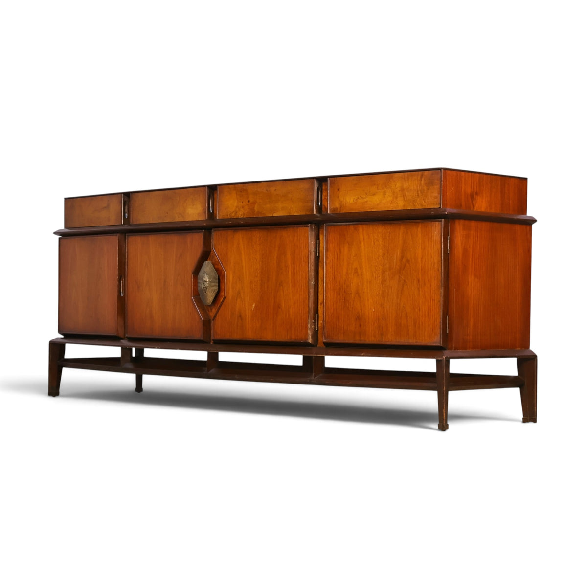 Helen Hobey Baker burl and walnut lowboy dresser three-quarter view