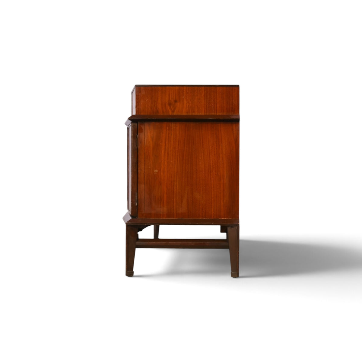 Helen Hobey Baker burl and walnut lowboy dresser side profile