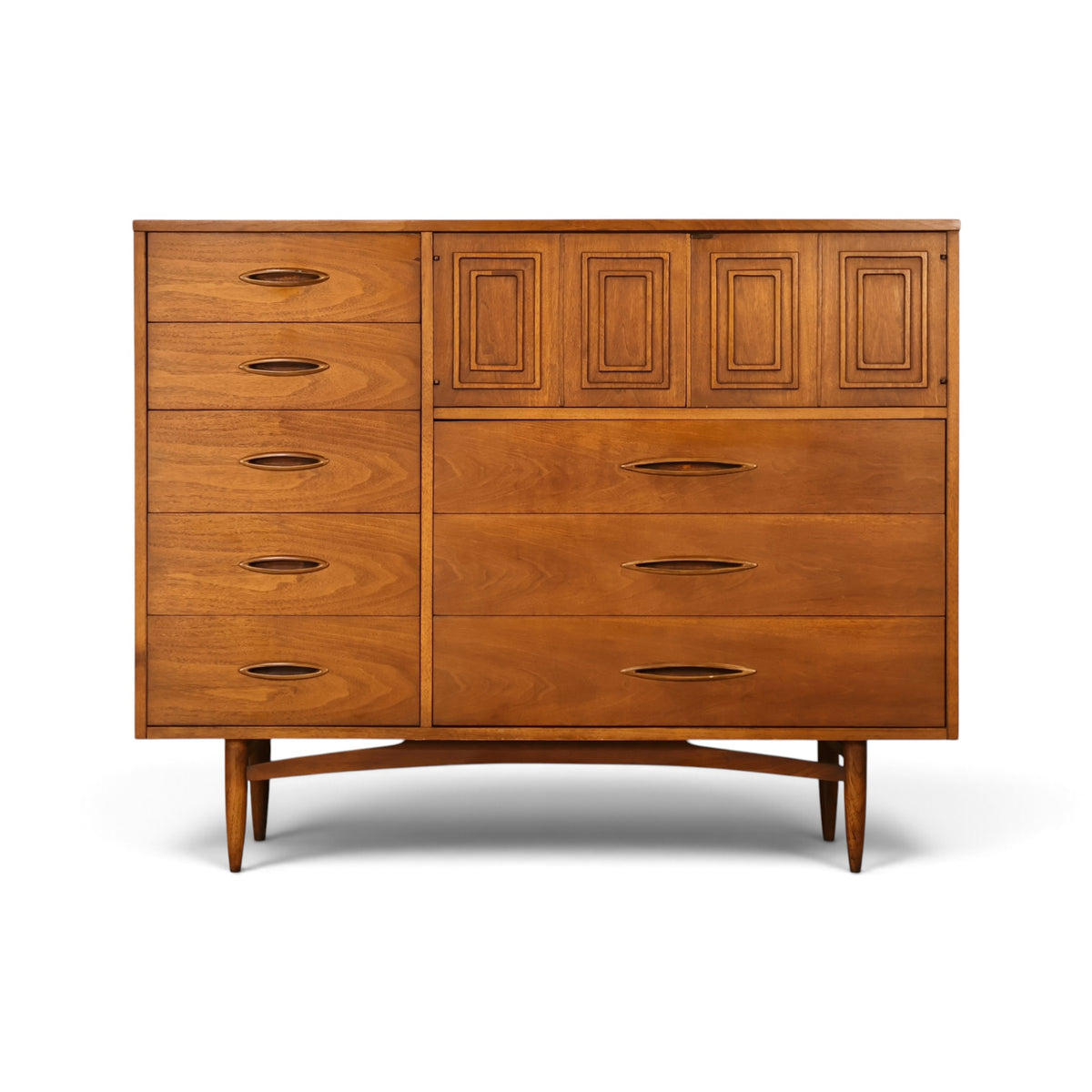 Broyhill Sculptra Magna walnut highboy dresser front view