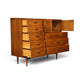 Broyhill Sculptra Magna walnut highboy dresser side view with drawers open