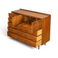 Broyhill Sculptra Magna walnut highboy dresser angled view with door and drawers open
