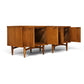 pair of Broyhill Sculptra walnut nightstands side view with doors open