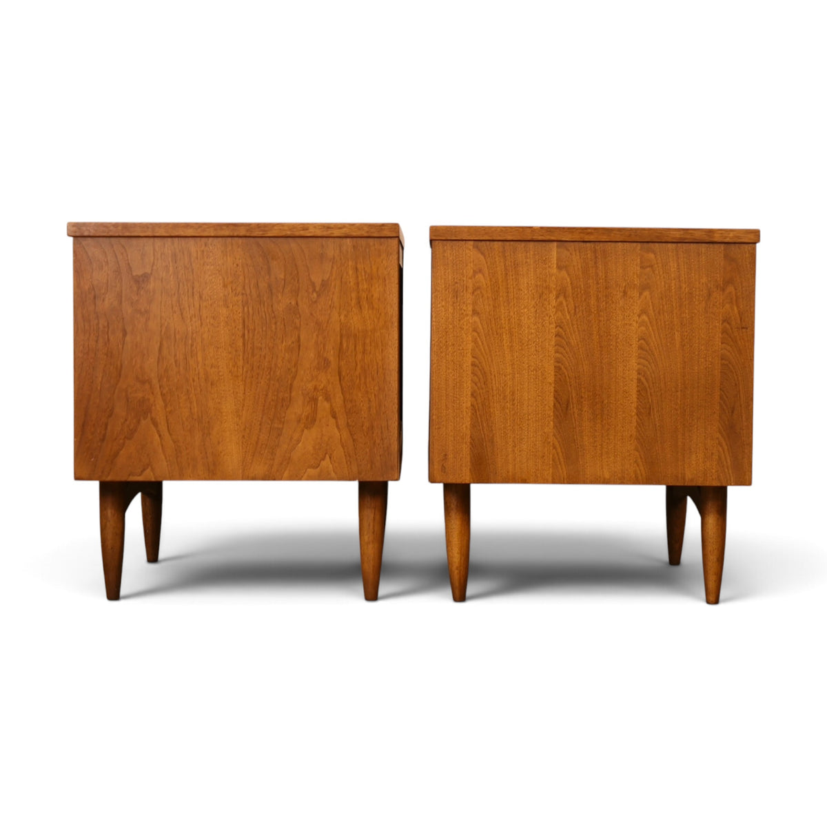 pair of Broyhill Sculptra walnut nightstands back view