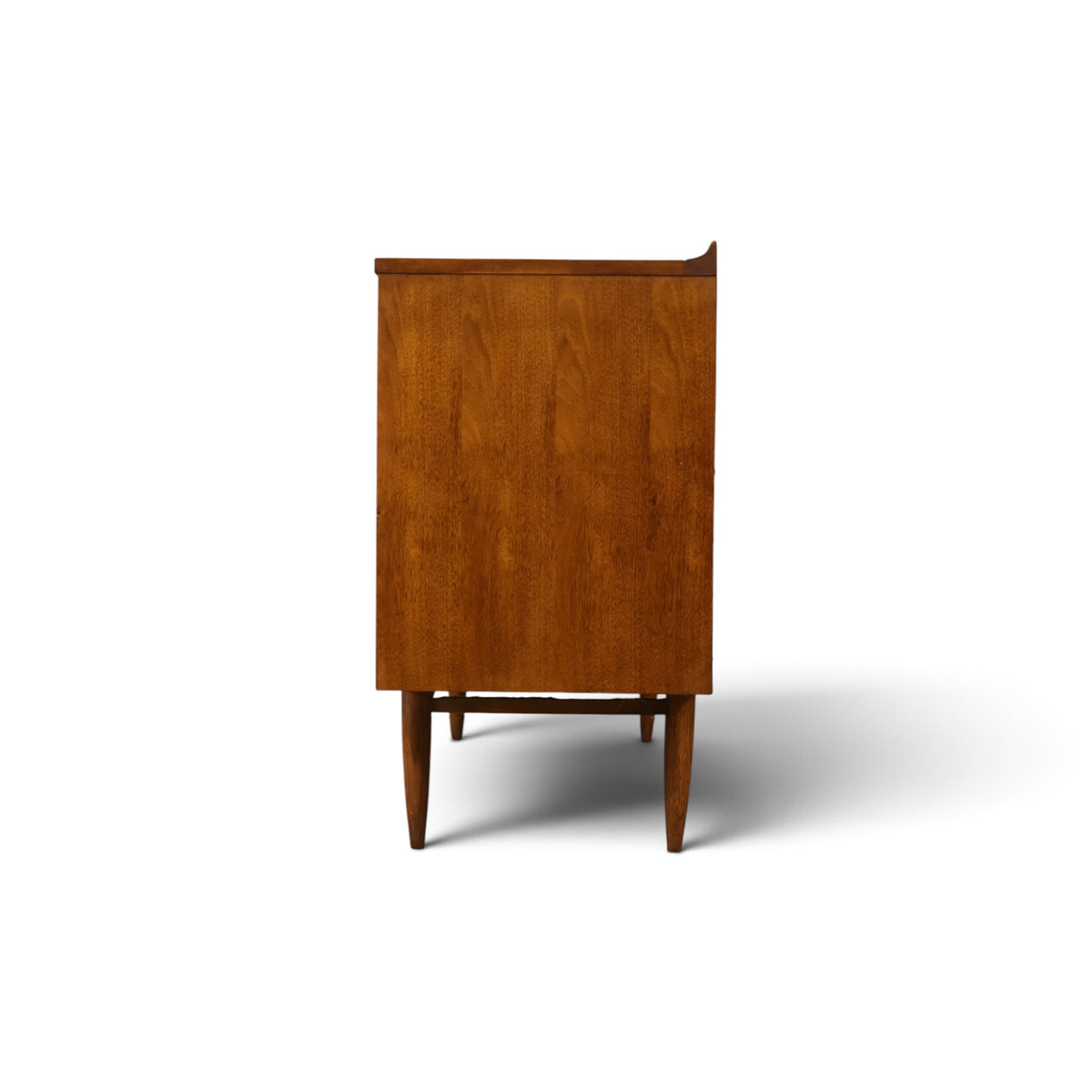Broyhill Sculptra walnut lowboy dresser side profile