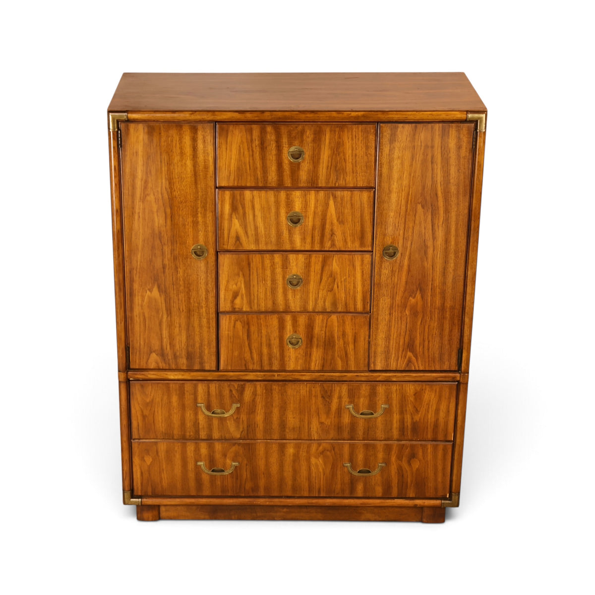 Drexel Accolade campaign style gentleman's highboy dresser angled front view