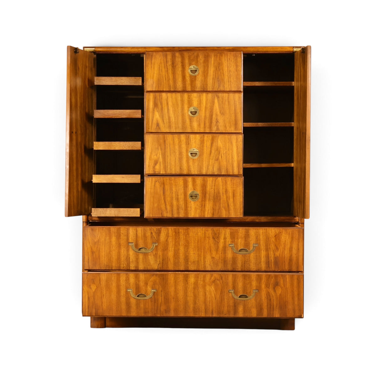 Drexel Accolade campaign style gentleman's highboy dresser front view with doors open