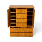 Drexel Accolade campaign style gentleman's highboy dresser front view with doors and drawers open