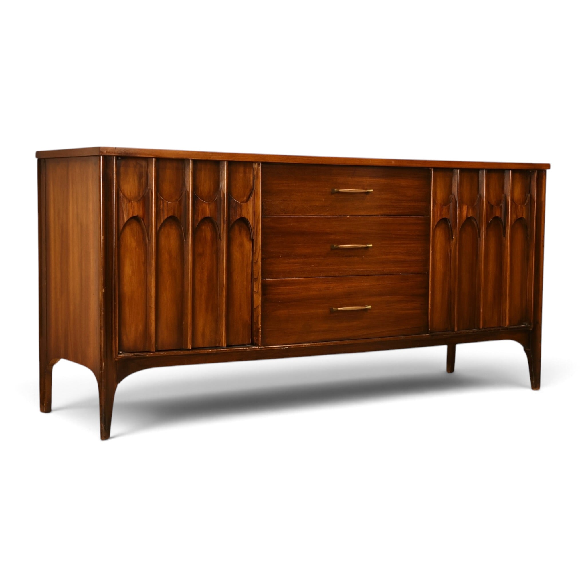 希少1960-70s ミッドセンチュリー コンキスタドール レリーフアート Kent Coffey Perspecta Mid Century Modern Walnut Credenza c. 1960s
