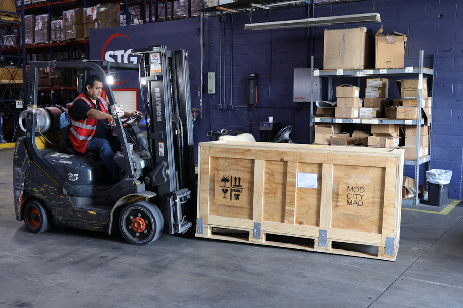 Furniture being prepared for shipping