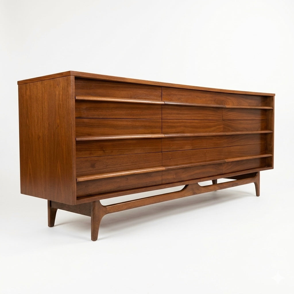 Young Manufacturing Vintage Concave Top Mid Century Lowboy Dresser c. 1960s