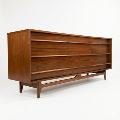 Young Manufacturing Vintage Concave Top Mid Century Lowboy Dresser c. 1960s