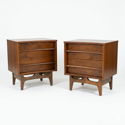 Young Manufacturing Vintage Concave Top Mid Century Modern Pair of Nightstands c. 1960s