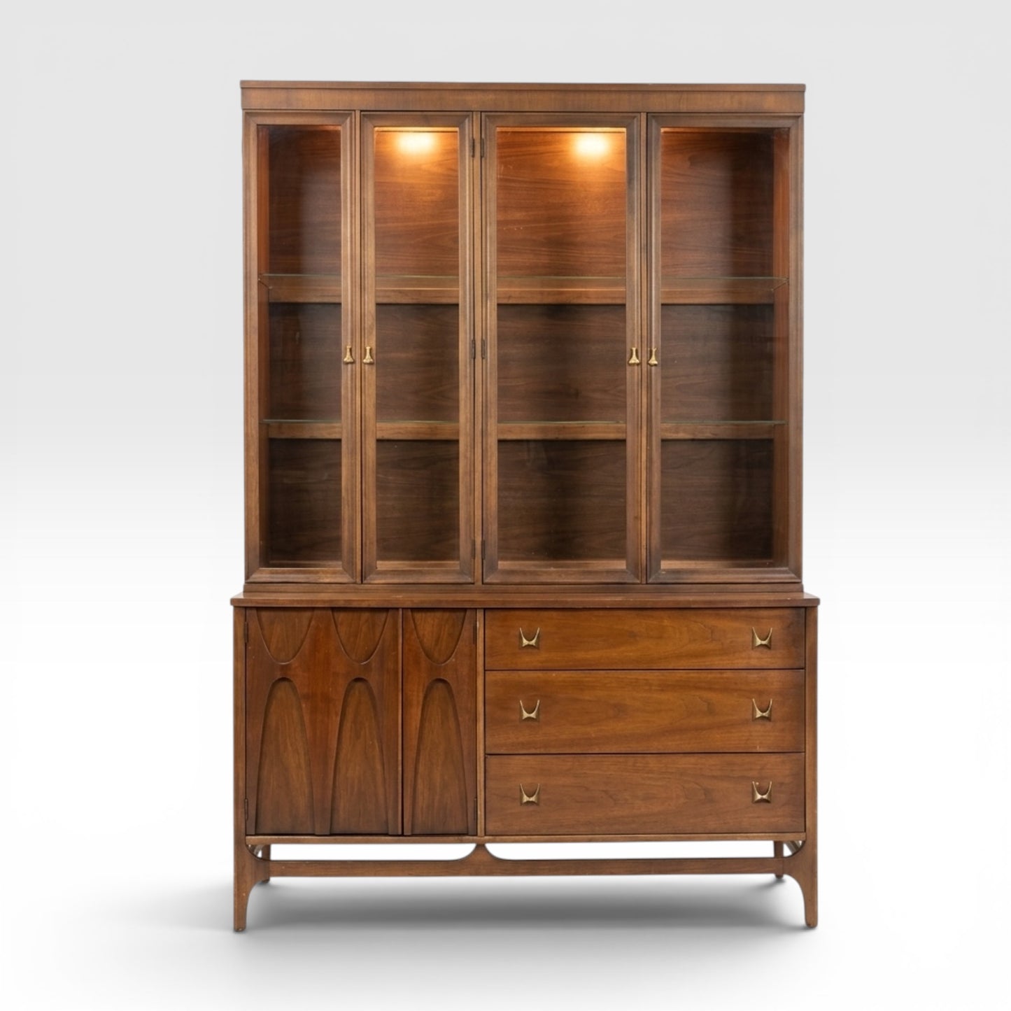 Broyhill Brasilia Vintage Mid Century Modern 2 Piece China Cabinet Hutch c. 1960s