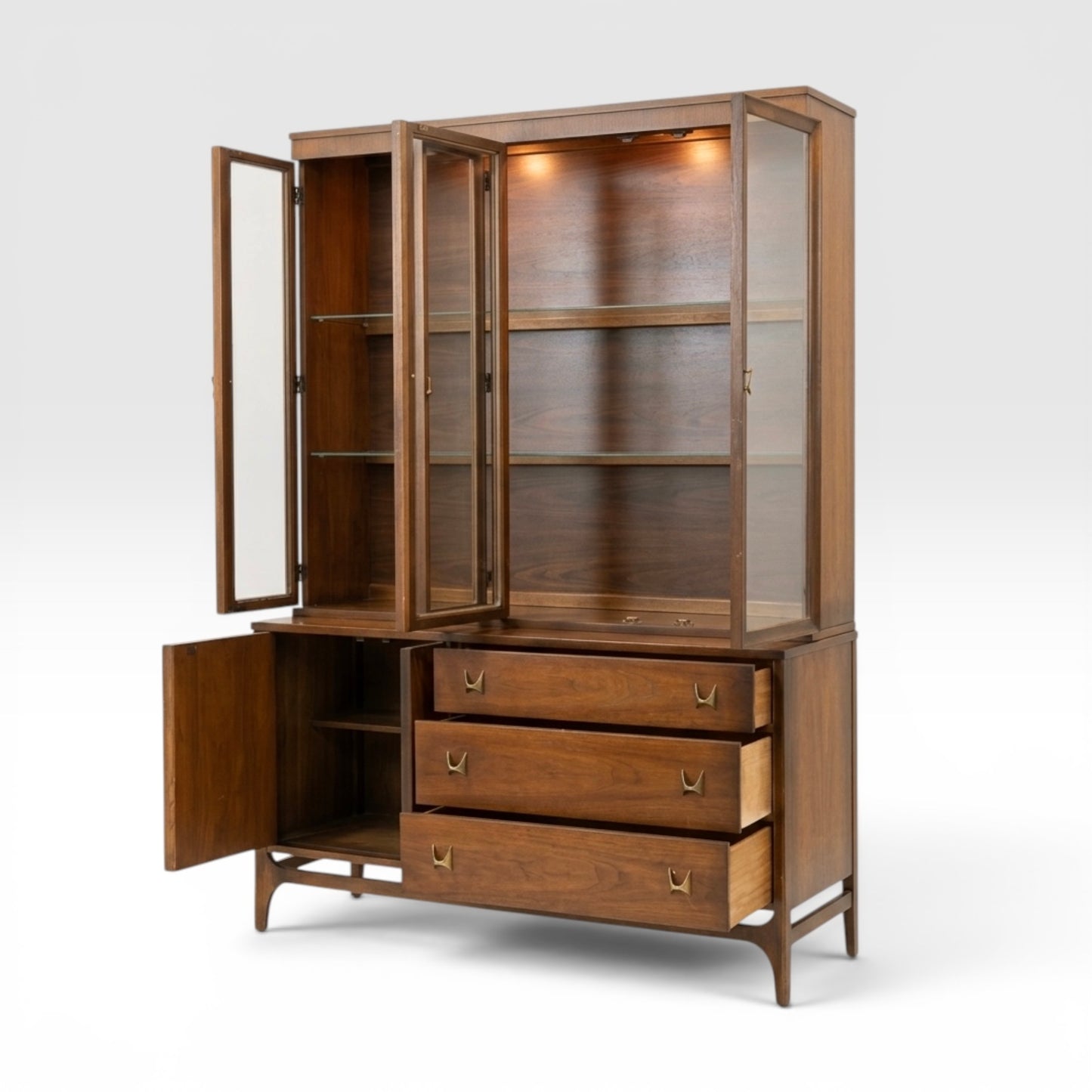 Broyhill Brasilia Vintage Mid Century Modern 2 Piece China Cabinet Hutch c. 1960s