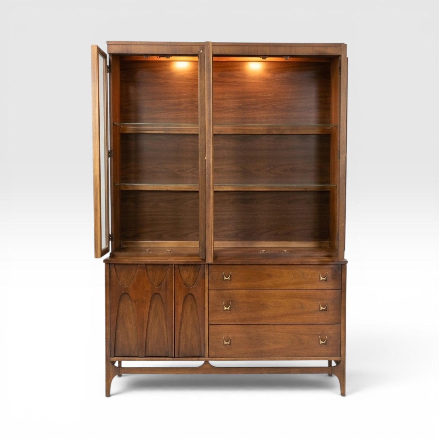 Broyhill Brasilia Vintage Mid Century Modern 2 Piece China Cabinet Hutch c. 1960s