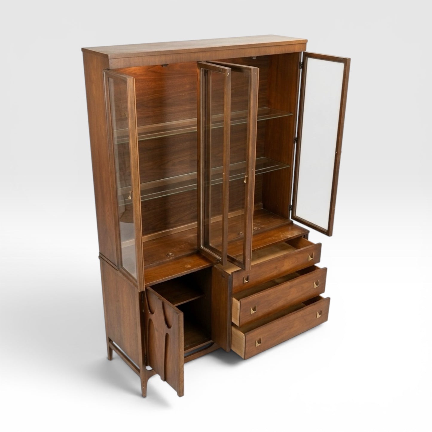Broyhill Brasilia Vintage Mid Century Modern 2 Piece China Cabinet Hutch c. 1960s
