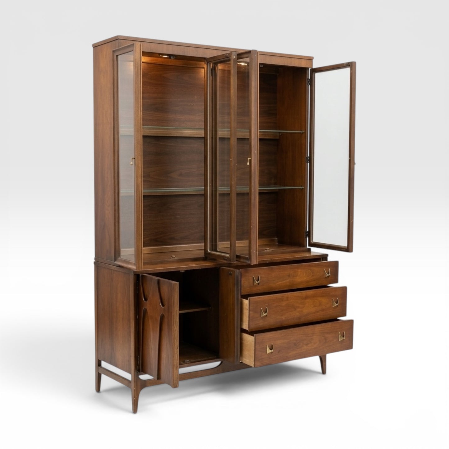 Broyhill Brasilia Vintage Mid Century Modern 2 Piece China Cabinet Hutch c. 1960s