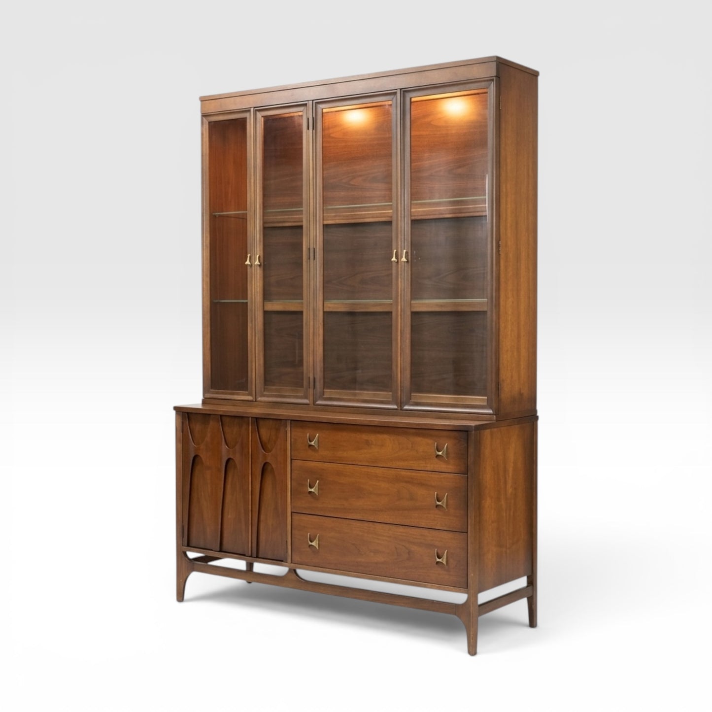 Broyhill Brasilia Vintage Mid Century Modern 2 Piece China Cabinet Hutch c. 1960s