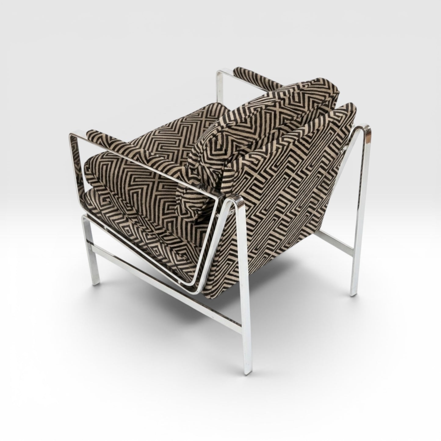 Milo Baughman Style Vintage Mid Century Modern Chrome and Fabric Accent Chair