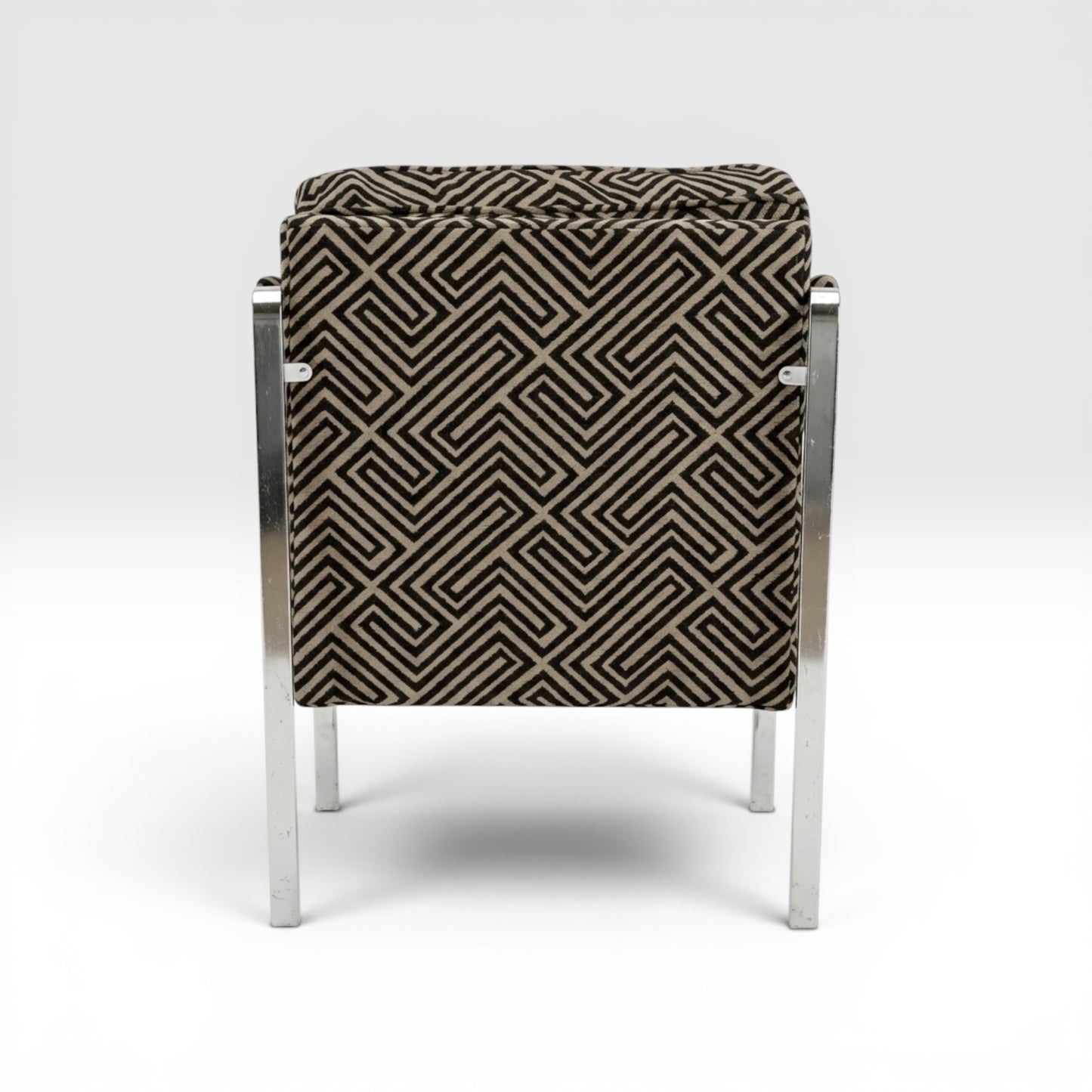 Milo Baughman Style Vintage Mid Century Modern Chrome and Fabric Accent Chair