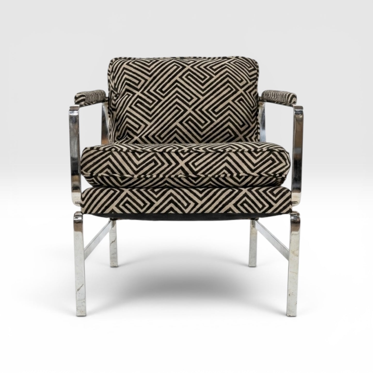 Milo Baughman Style Vintage Mid Century Modern Chrome and Fabric Accent Chair